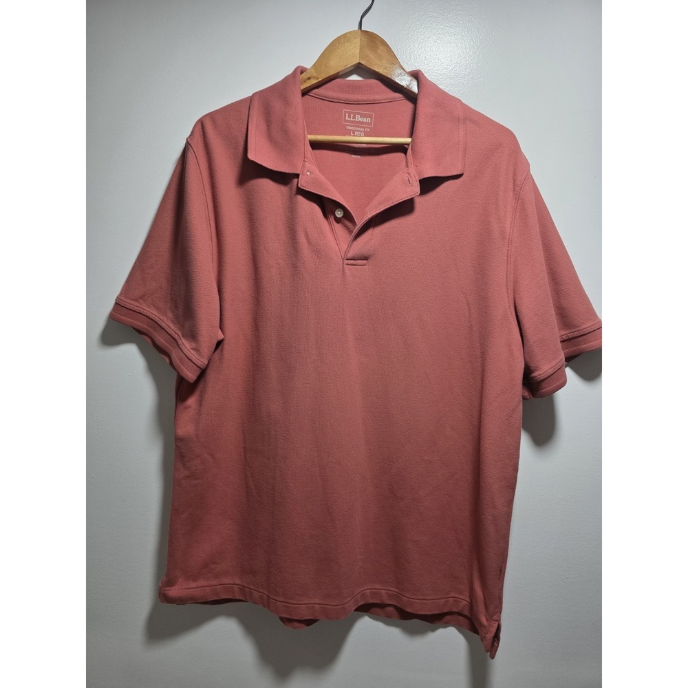 L.L. Bean Mens Light Blue Polo Shirt Size L  Short Sleeve 100% Cotton